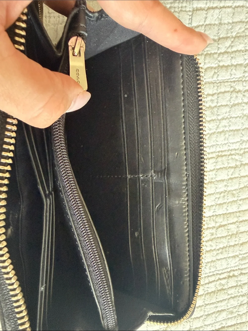!!SOLD!! Coach Black Signature Zip Wallet with silver Logo
